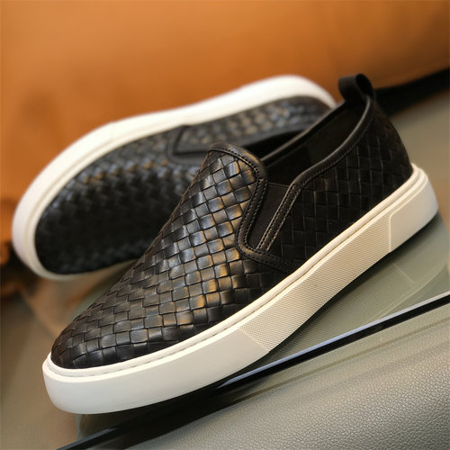 青春潮流板鞋牛皮编织乐福鞋男