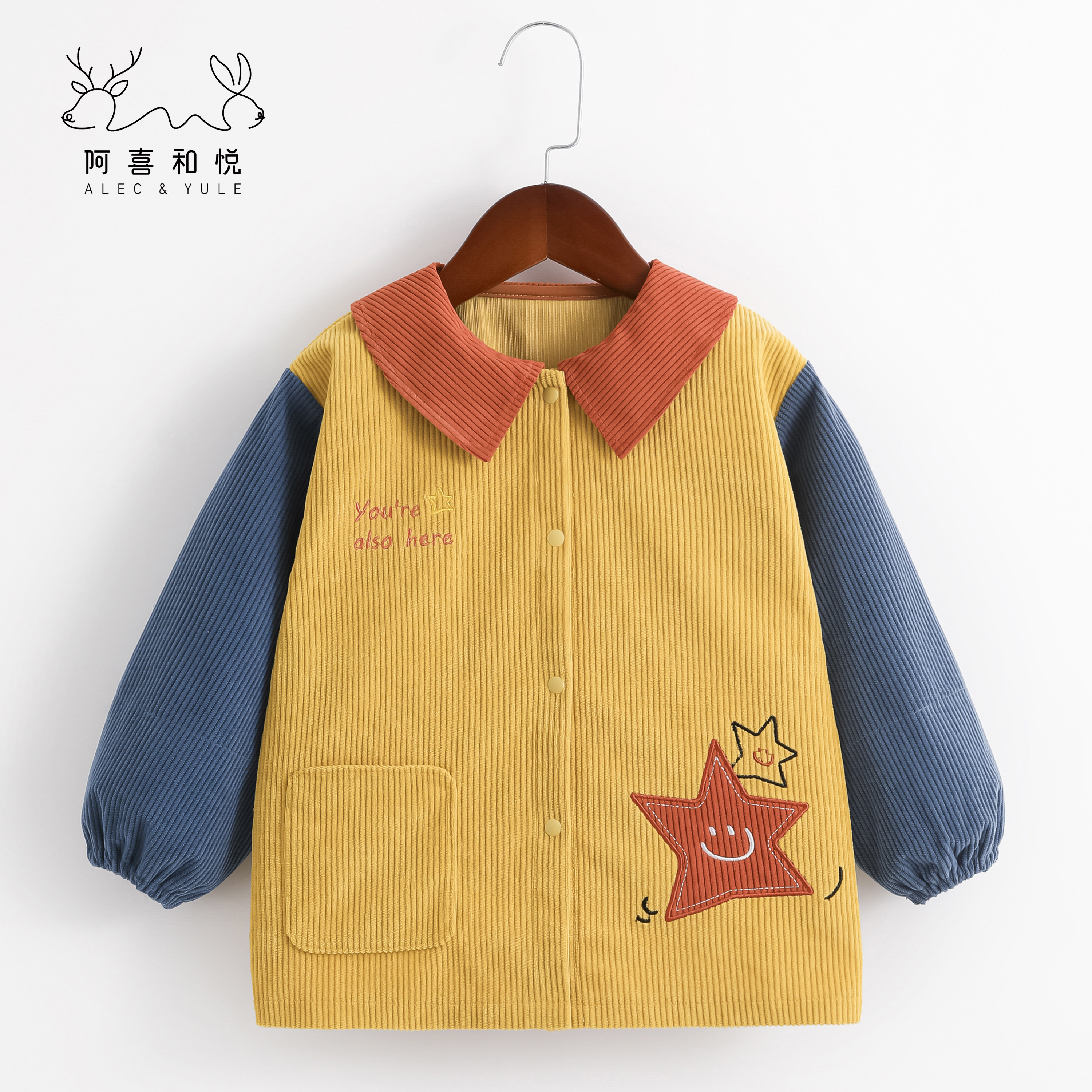 阿喜和悦新款罩衣前开口按扣冬季羽绒服防脏护衣男童围裙长袖围兜