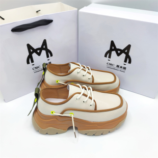 松糕吸膜底厚底真皮乐福单鞋 爆款 女2025春季 香港cmc英伦风老爹鞋