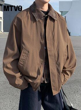 MTVO迈特优假两件翻领夹克男士春季2025新款美式宽松大码休闲外套