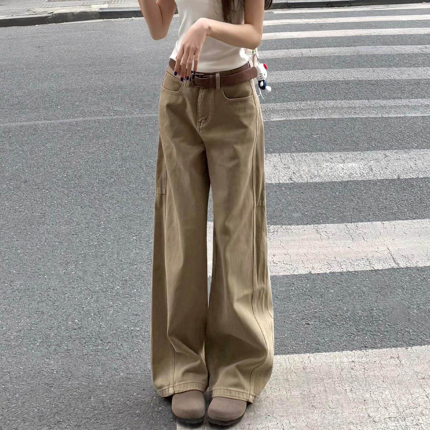 美式复古卡其色直筒牛仔裤女秋冬加绒胖妹妹mm高腰宽松显瘦阔腿裤,女装/女士精品,大码裤装,淘宝优惠券,粉丝福利购,淘宝优惠卷