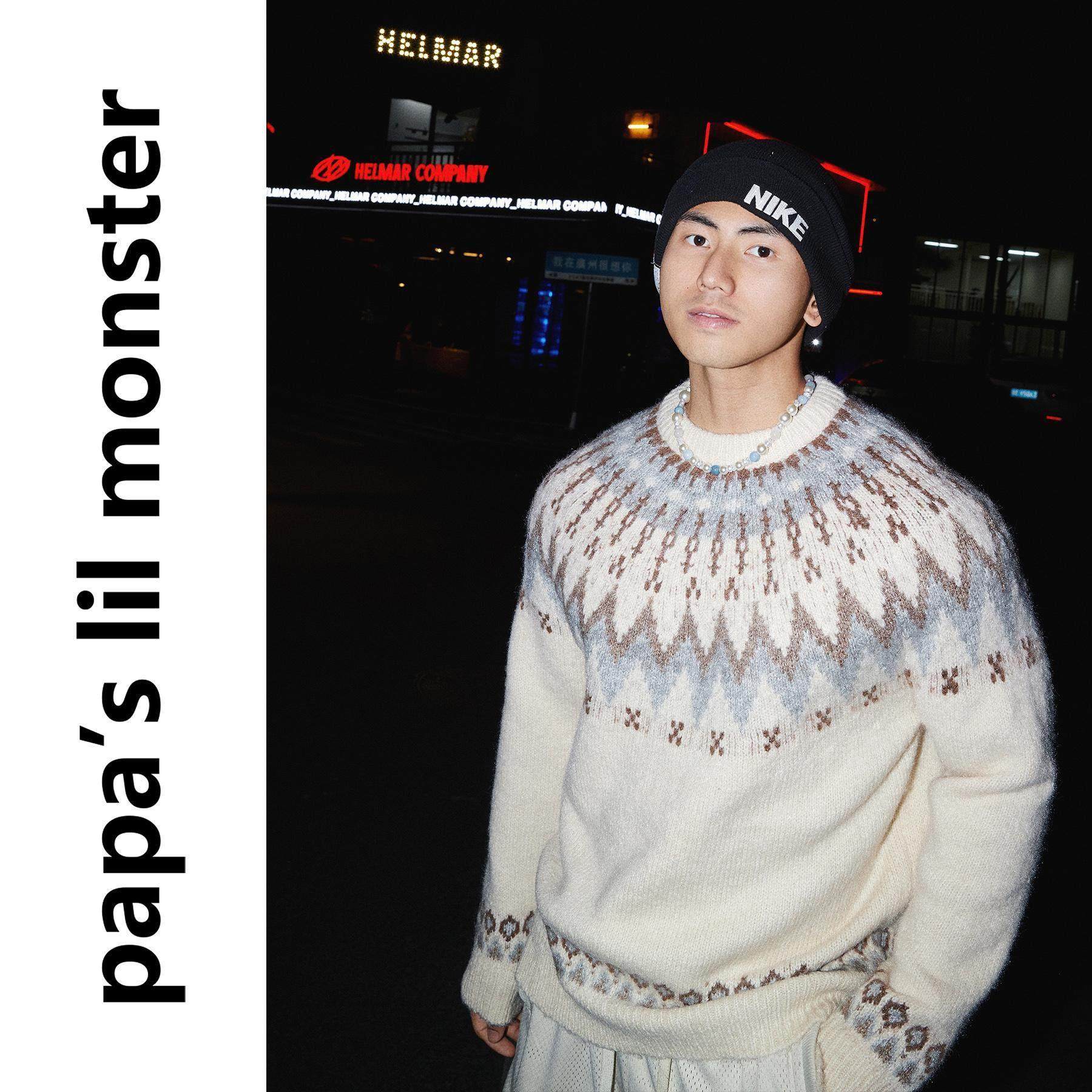 PAPASLILMONSTER美式学院风氛围感圆领毛衣男菱格针织开衫外套女,男装,针织衫/毛衣,淘宝优惠券,粉丝福利购,淘宝优惠卷