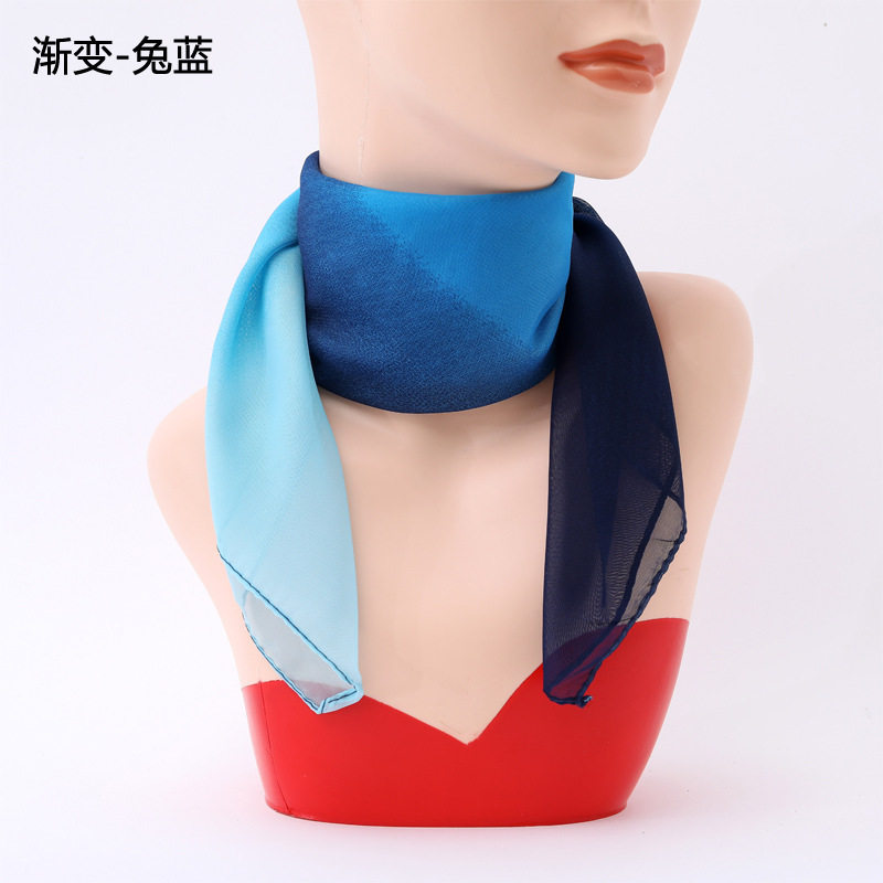 方巾乔其纱夏季渐变小丝巾女圆点纯色舞蹈围巾韩版大妈小方巾代发