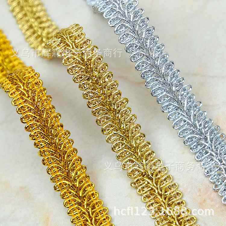 人字边金色蜈蚣花边1.4cm宽 金银丝织带服装辅料 一卡13米现货