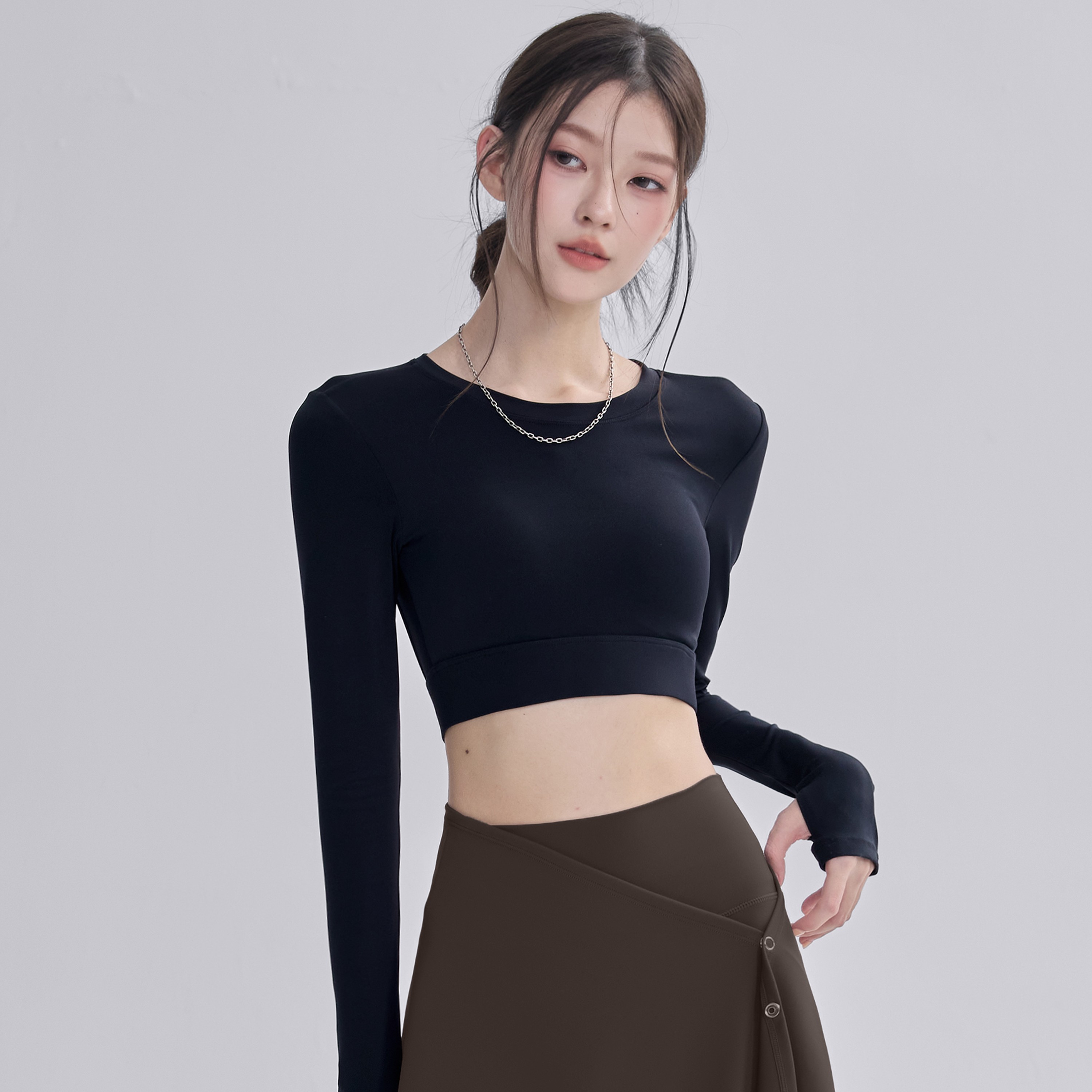 秋季美背带胸垫运动T恤女长袖紧身显瘦健身上衣专业普拉提训练服