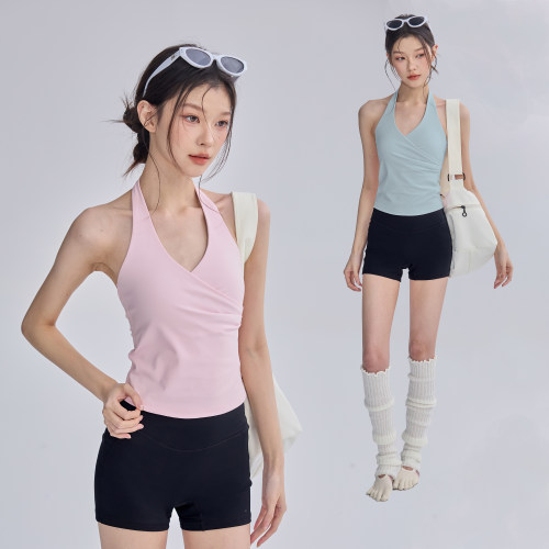 挂脖运动背心女带胸垫瑜伽服上衣