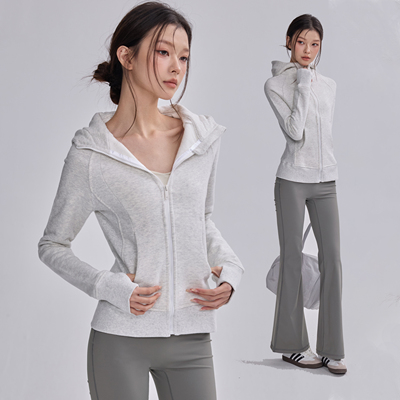 修身连帽运动拉链卫衣外套女