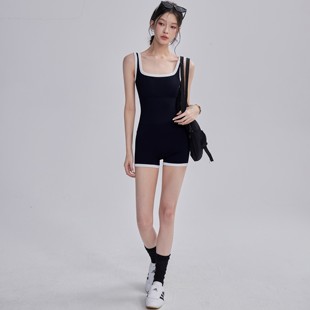 肯豆风健身连体衣女高级美背带胸垫瑜伽上衣普拉提训练运动套装夏