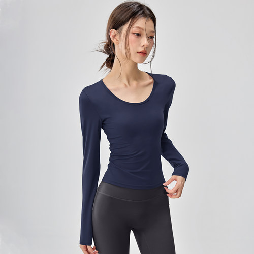 带胸垫健身衣长袖女跑步运动T恤