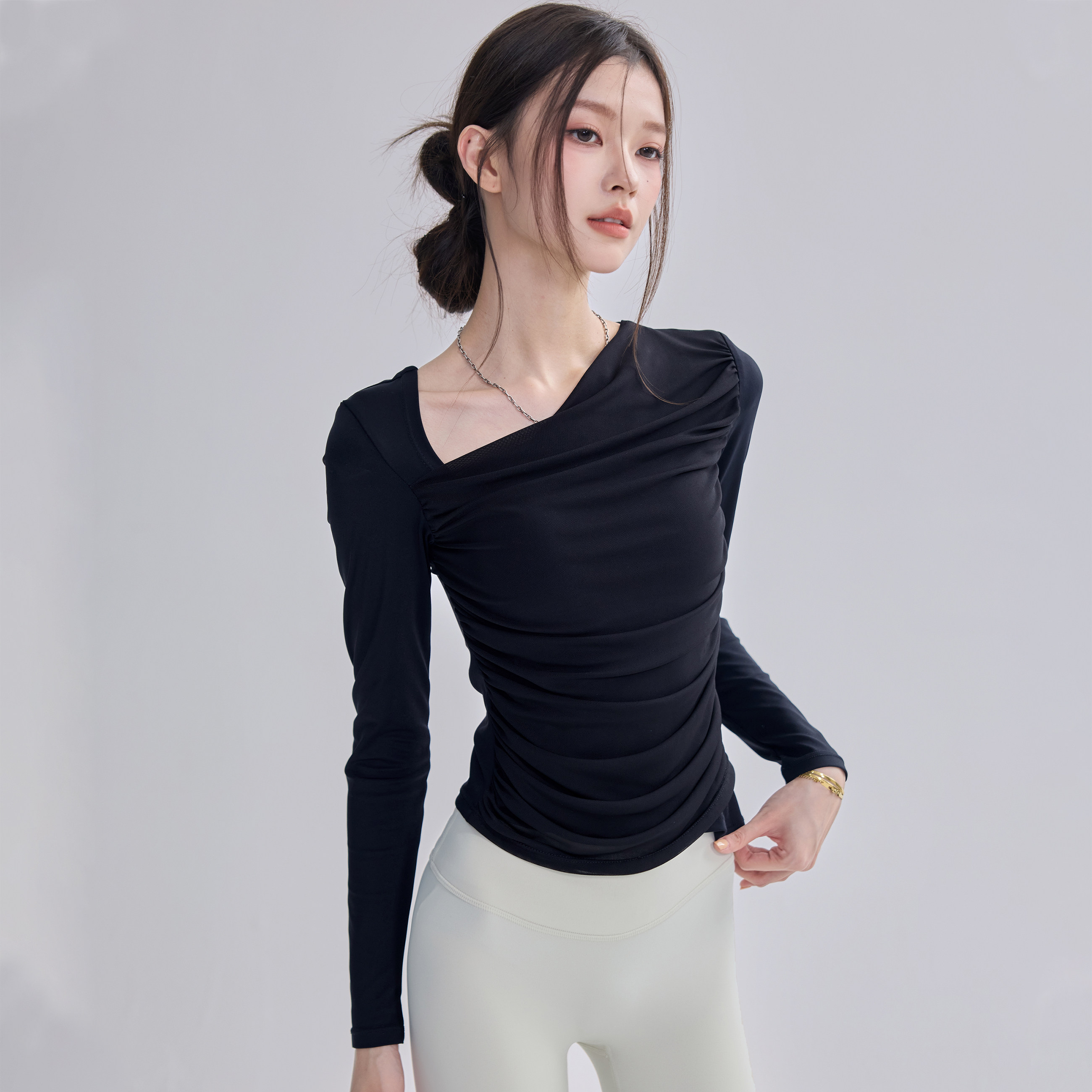 运动上衣女自带胸垫普拉提训练健身服高端瑜伽紧身显瘦运动长袖春,运动服/休闲服装,运动T恤,淘宝优惠券,粉丝福利购,淘宝优惠卷