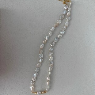 珍珠项链银镀金18k高级感轻奢小众不规则日常百搭可爱小胡子饰品