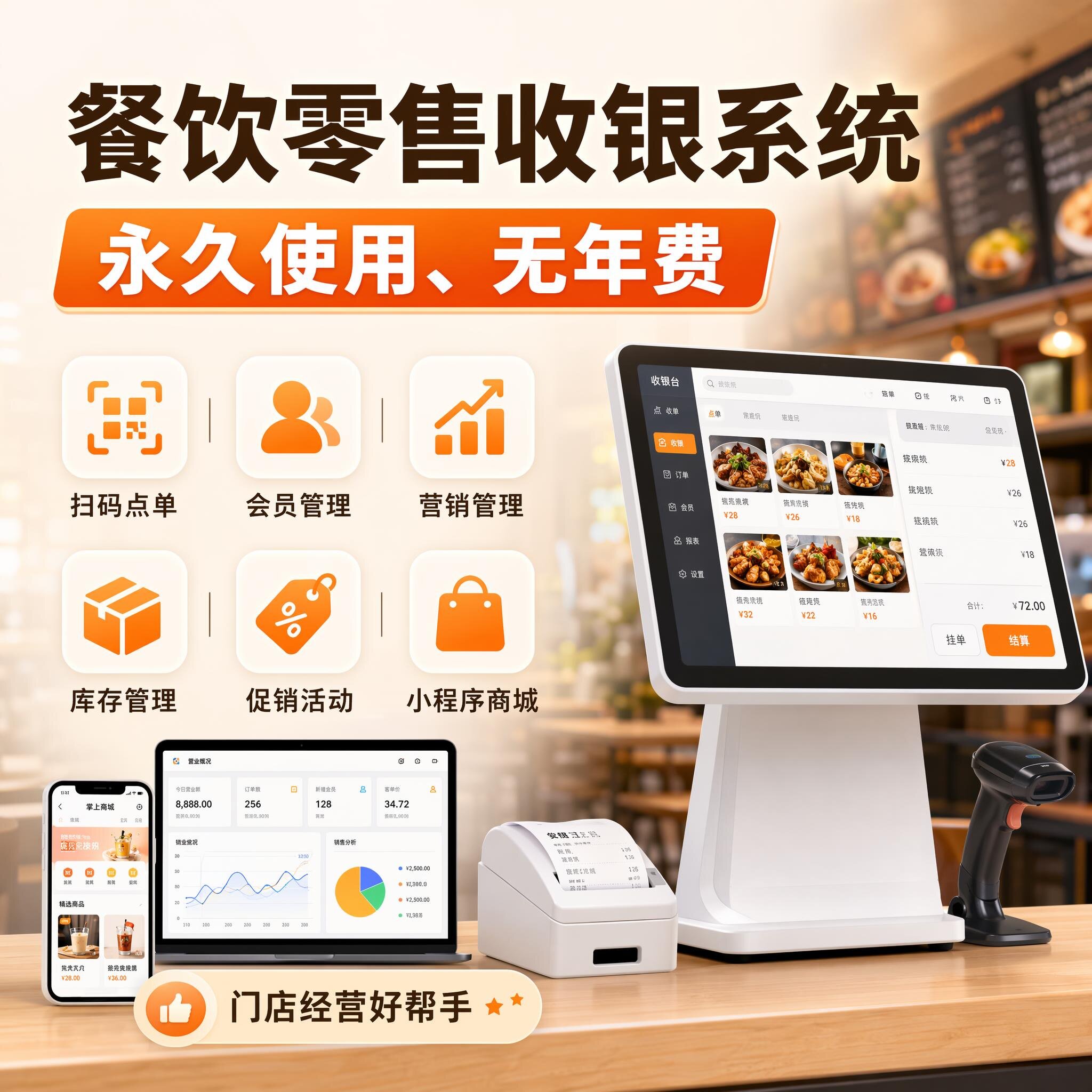 收银系统软件会员管理餐饮零售烟财务软件配套用品