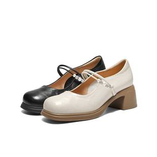 浅口单鞋 专柜正品 女复古小皮鞋 粗跟玛丽珍鞋 3A6C2AQ6 百丽2026春季