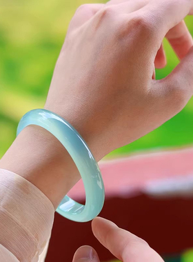 天然玉镯手镯玉髓冰种夏日青提女