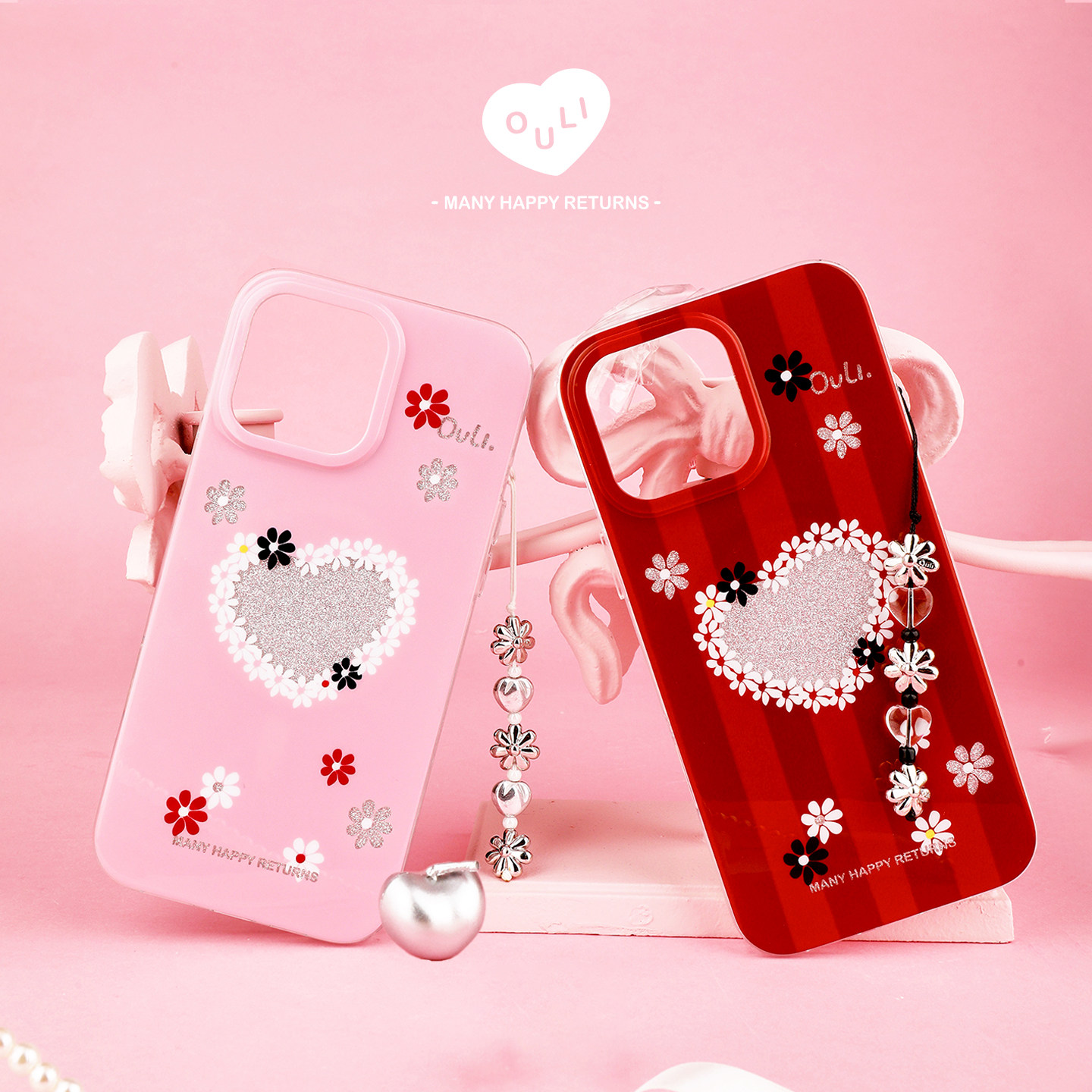 【恋爱百分百】OuliOuli爱心磁吸情侣手机壳亮闪碎花小众风高级感韩式ins风氛围感红色粉色艺术风17新年礼物,3C数码配件,手机保护套/壳,淘宝优惠券,粉丝福利购,淘宝优惠卷