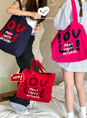 【时髦油画包】OuliOuli帆布袋红色帆布包大容量包韩式字母藏青新