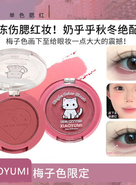绝美!梅子色画下至萌小猫单色腮红哑光自然胭脂眼影卧蚕一体盘