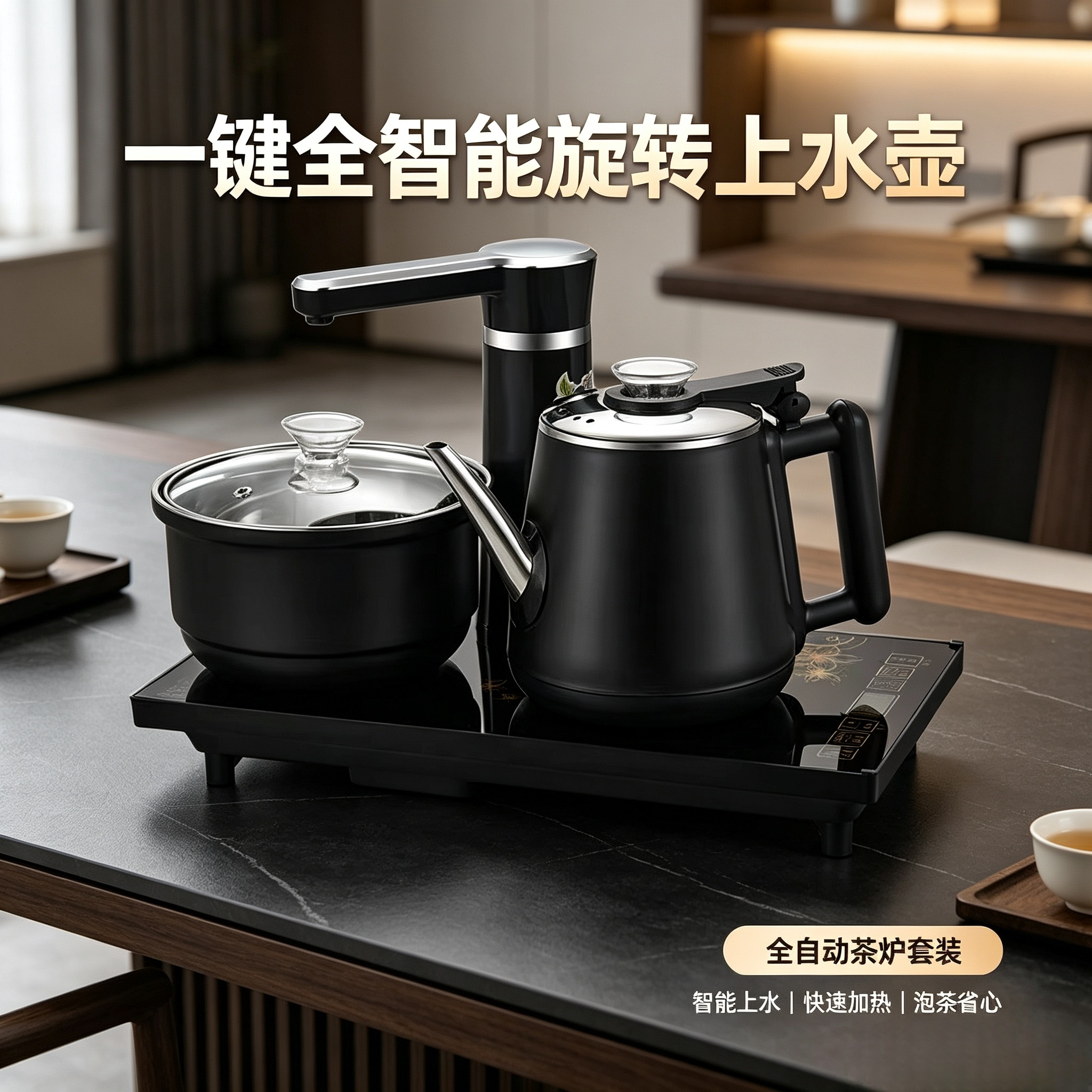 全自动上水电茶炉全智能旋转茶桌茶台嵌入两用包胶防烫茶盘烧水壶