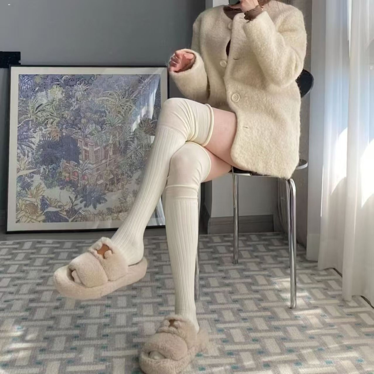 堆堆过膝长筒袜女过膝袜春秋款纯色日系jk瘦腿高筒网红拼接大腿