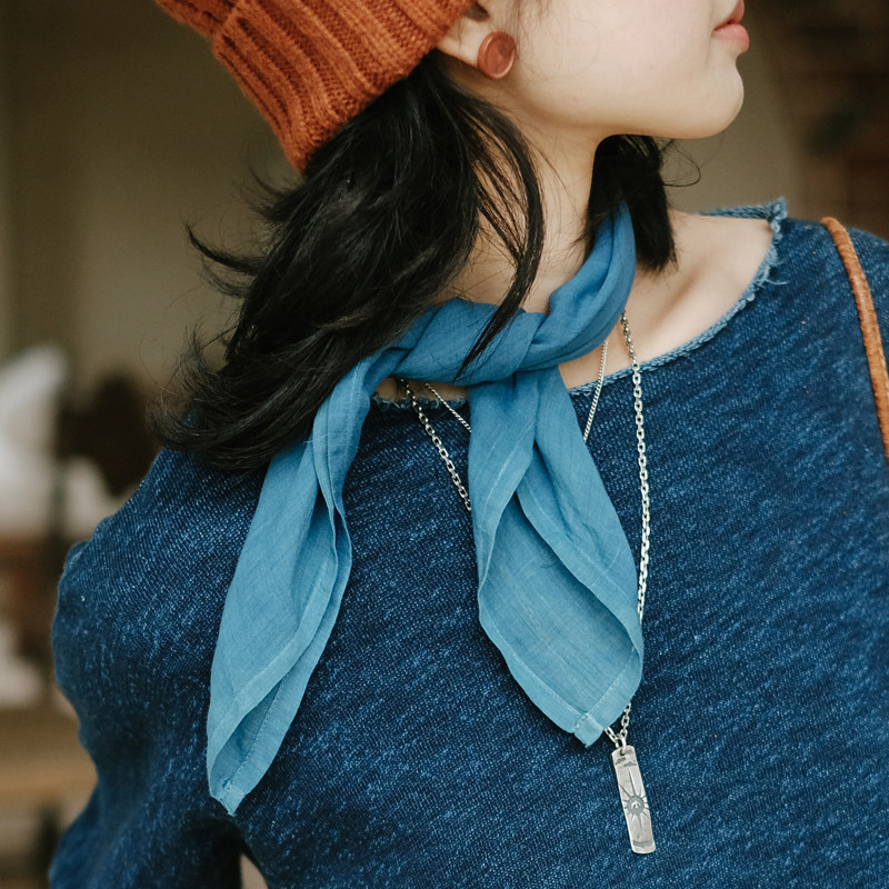 南山草木染 [飞鸟归林] 文艺复古苎麻小方巾泥染植物染 21454