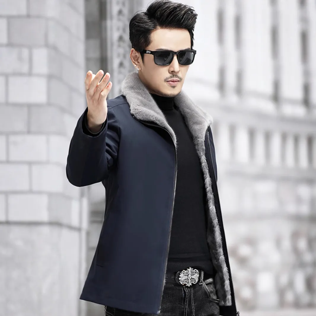 尼克服男貂皮内胆派克服水貂皮草大衣皮毛一体2025年新款冬季外套