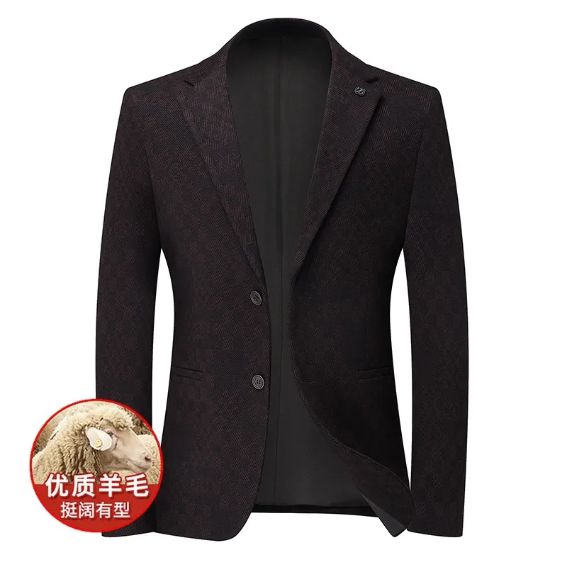 秋冬新款羊毛西服外套男式商务休闲加厚免烫男装上衣修身小西装