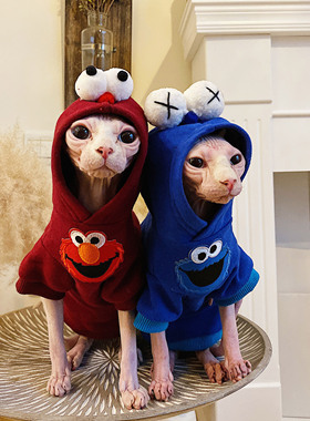 无毛猫衣服斯芬克斯猫衣服德文春秋新品芝麻街纯棉加绒卫衣情侣装