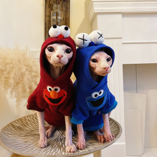 无毛猫衣服斯芬克斯猫衣服德文春秋新品芝麻街纯棉加绒卫衣情侣装