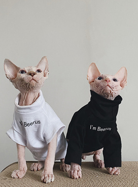 无毛猫衣服斯芬克斯德文纯棉秋冬潮原创ins极简T恤I'm beerus情侣