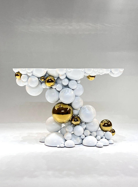 意式轻奢玄关台BocadoLobo入户门厅异形端景台黑色金属气泡玄关桌