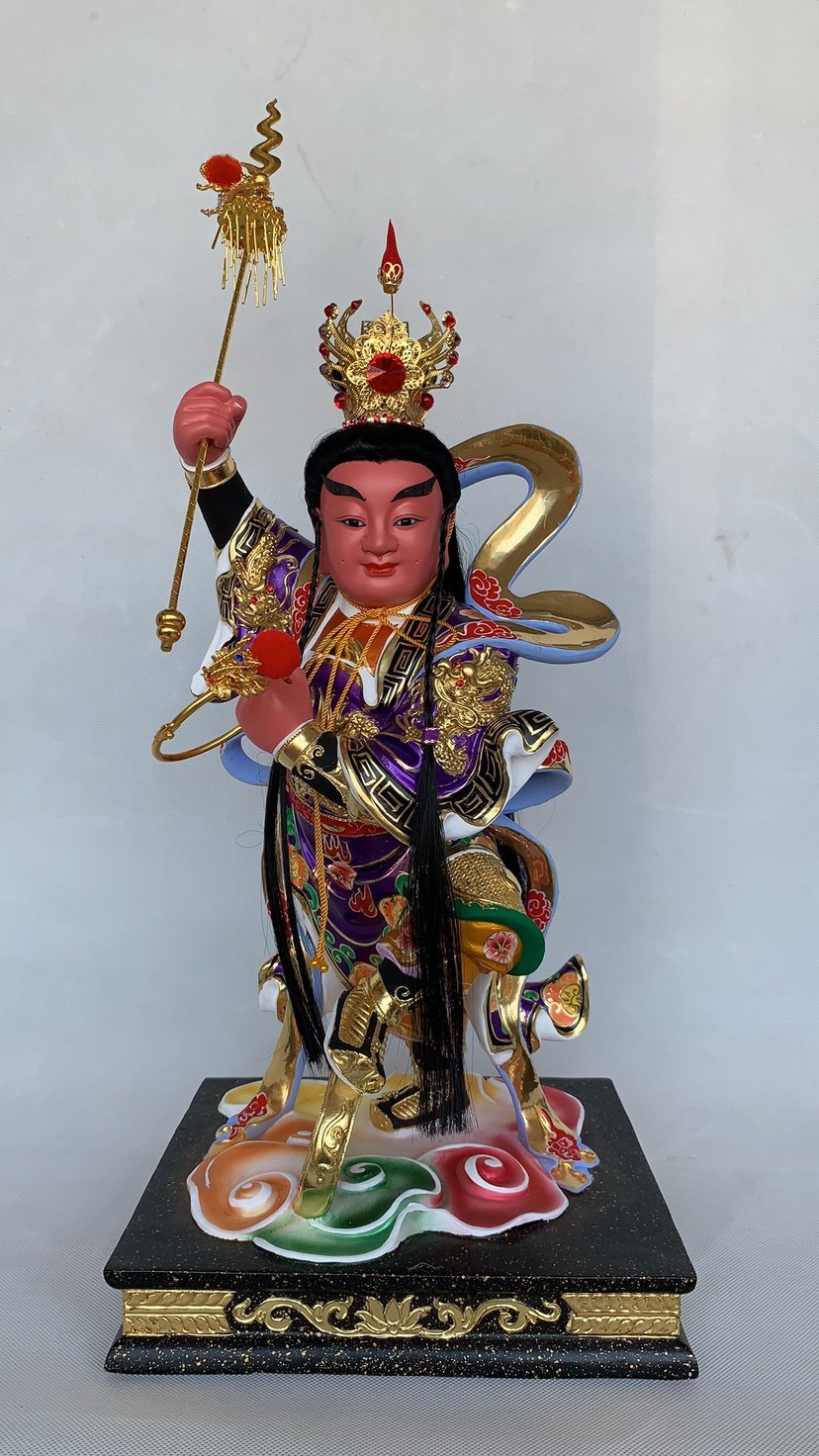 哪吒三太子金身木雕中坛元帅三太子台湾神明16英寸植发太子像