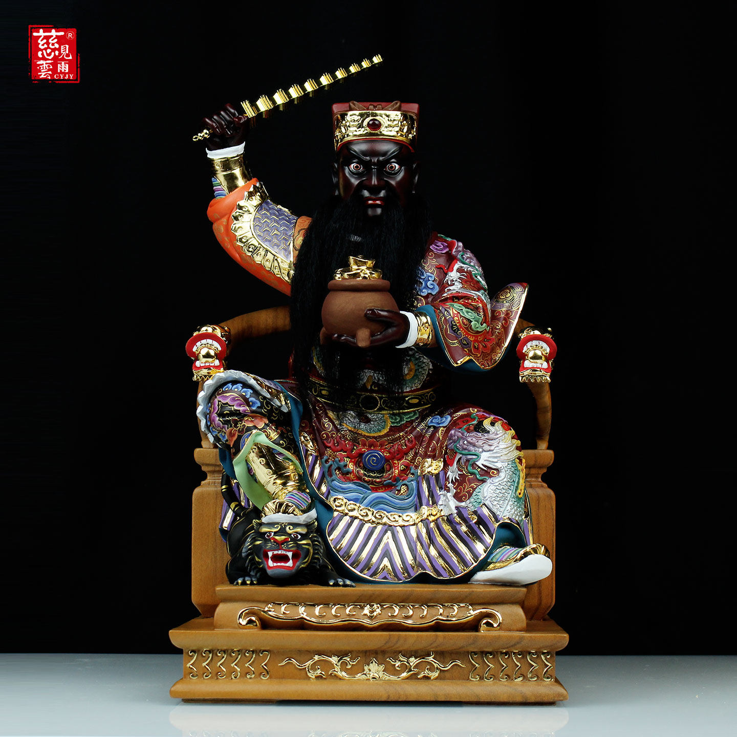 木雕赵公明财神爷神像客厅供奉彩绘樟木武财神赵公明骑虎像摆件