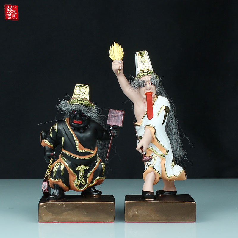 2025年新款七爷八爷神像谢范将军大二爷伯黑白无常阴阳神树脂摆件