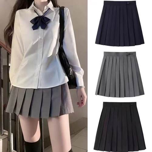学院风狗短jk百褶裙基础款黑灰色36CM裙子制服绀色半身裙女大码