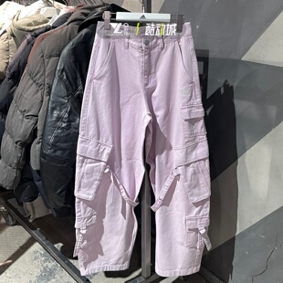 adidas三叶草正品女子春季新款牛仔裤刺绣小标工装风牛仔裤KU9536