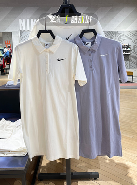 NIKE耐克女裙蓝色运动风休闲翻领透气连衣裙上衣 FN3708-133-513