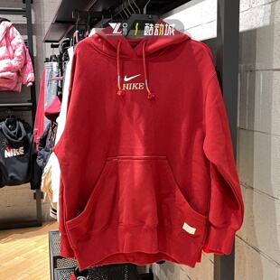 nike耐克马年新年款oversize红色卫衣女印花保暖套头衫
