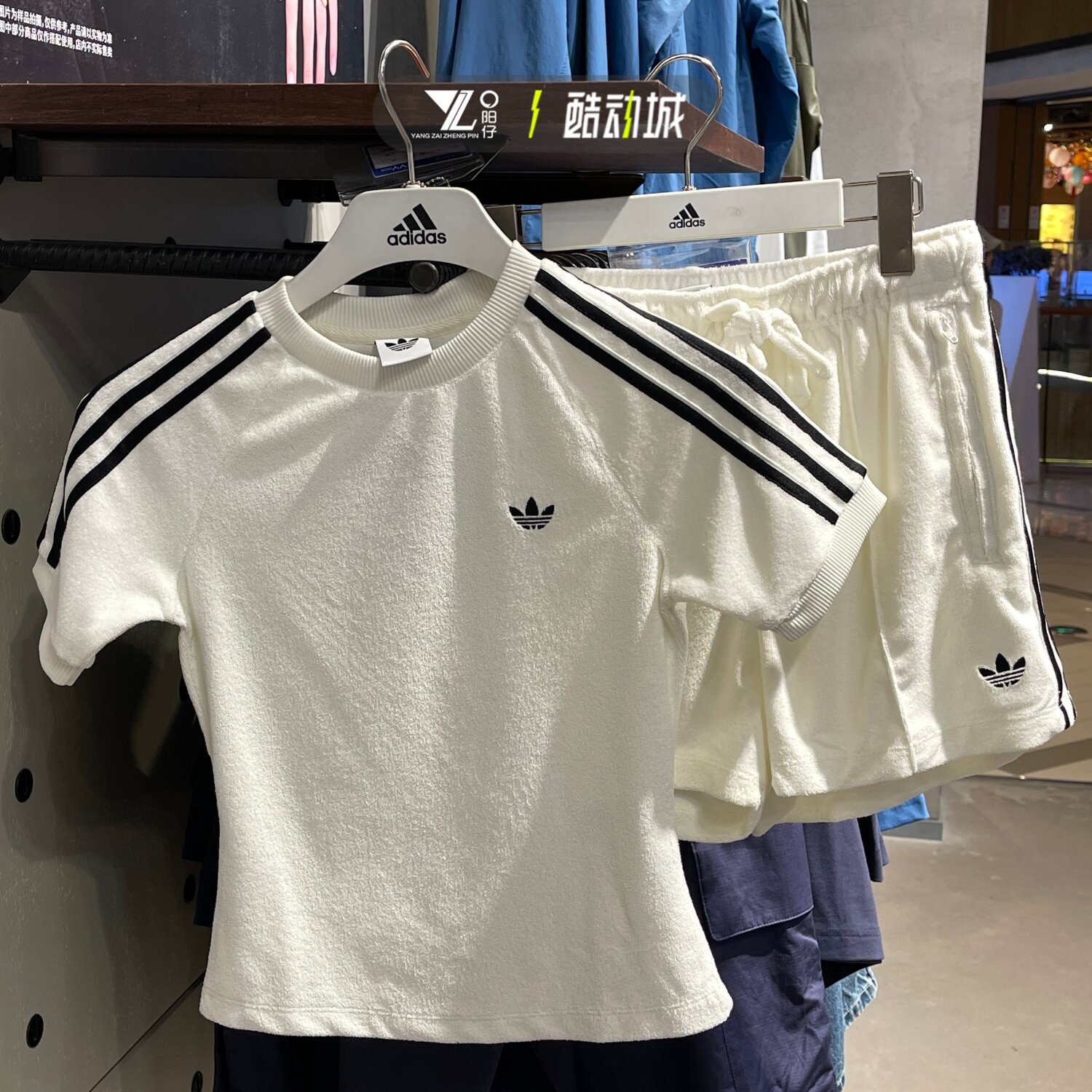 adidas三叶草女毛巾绒短袖T恤图片