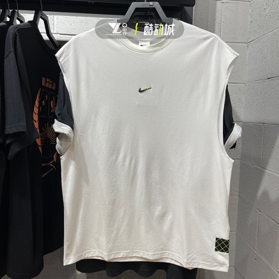 专柜正品男子简约运动白色背心