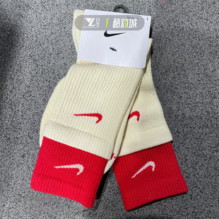 113 中筒袜子DD2795 nike耐克男女新年款 双勾拼接叠袜运动袜一双装