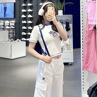 阿迪达斯三叶草女子25年夏季新款美式复古修身短袖T恤JX6570 6571