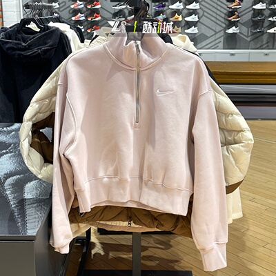 耐克女子冬季加绒高领短款卫衣