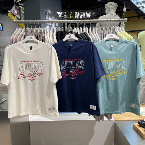 阿迪达斯情侣款印花logo圆领半袖