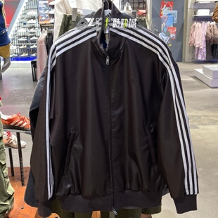 adidas三叶草潮流时尚仿皮夹克男女情侣款防风休闲外套KQ5473