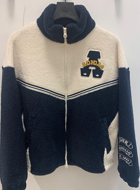 阿迪达斯三叶草女子摇粒绒拼接撞色立领保暖加绒外套JD6369JD6370