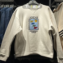 adidas三叶草正品保暖长袖上衣男女同款刺绣加绒休闲套头衫IX6745