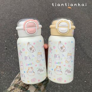 保温杯带吸管女生高颜值水2024新款小巧便携316不锈钢高颜值水杯