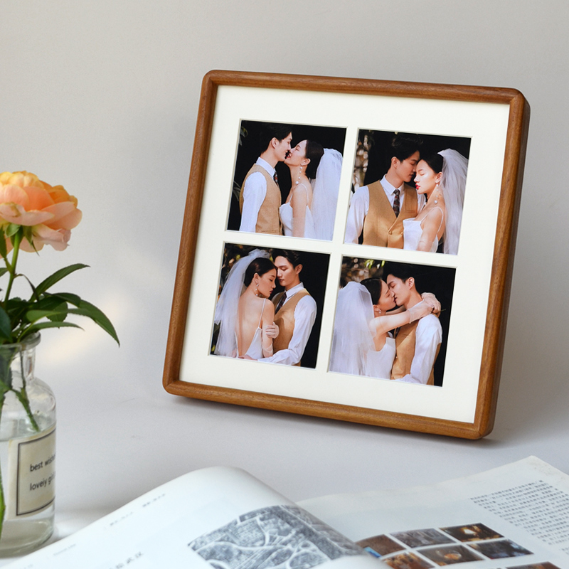 九宫格实木榫卯相框25*25婚纱情侣四五宫格摆台打印冲印加洗照片