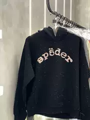 American Style Sp5Der Full Rhinestone Black Hoodie for Men ins High Street Hoodie for Women Autumn and Winter Trendy