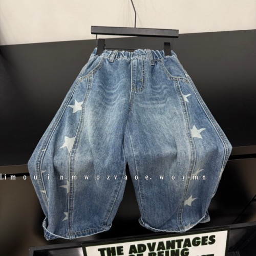 【星潮】26春上新洋气宽松儿童韩版星星撞色牛仔裤